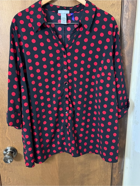 Catherines Tops - Catherines 2XWP 22/24WP Black Button-Down Blouse with Red Polka Dots